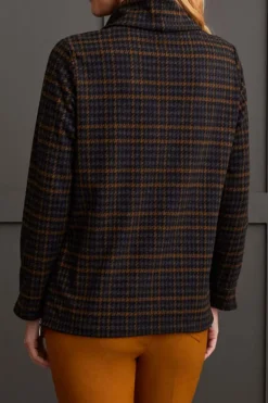 Tribal Cowl Neck Top with Zipper Accent in Houndstooth