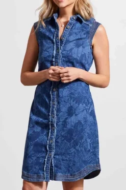 Tribal Denim Dress in Ocean Blue