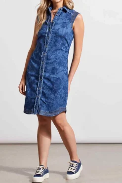 Tribal Denim Dress in Ocean Blue