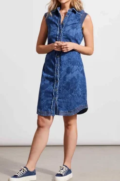 Tribal Denim Dress in Ocean Blue