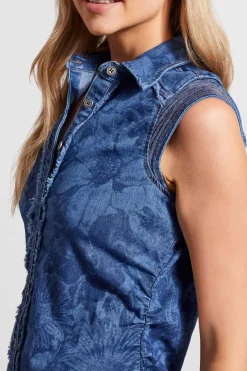 Tribal Denim Dress in Ocean Blue