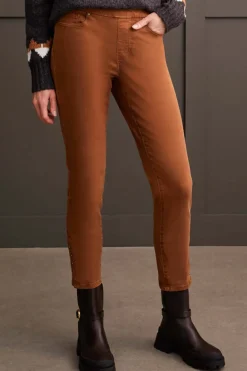 Tribal Pull On Ankle Pant with Hem Vent Detail in Walnut