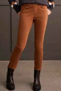 Tribal Pull On Ankle Pant with Hem Vent Detail in Walnut