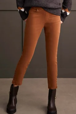 Tribal Pull On Ankle Pant with Hem Vent Detail in Walnut