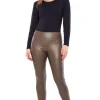 UP! 31 Inch Vegan Leather Soft Slim Pant in Taupe 67589UP