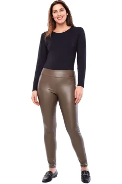 UP! 31 Inch Vegan Leather Soft Slim Pant in Taupe 67589UP