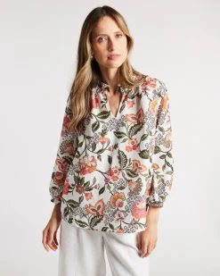 Yarra Trail Folk Art Top in Olive Floral