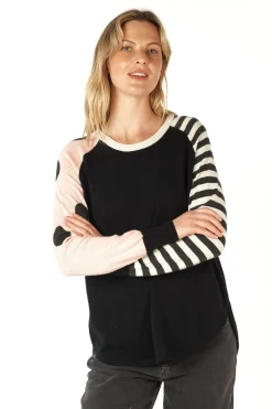 Zaket & Plover Spot + Stripe Crew Neck Jumper in Black