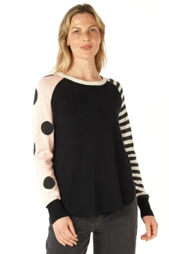 Zaket & Plover Spot + Stripe Crew Neck Jumper in Black