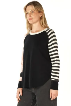 Zaket & Plover Spot + Stripe Crew Neck Jumper in Black