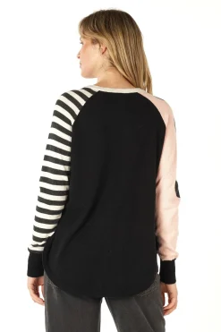 Zaket & Plover Spot + Stripe Crew Neck Jumper in Black