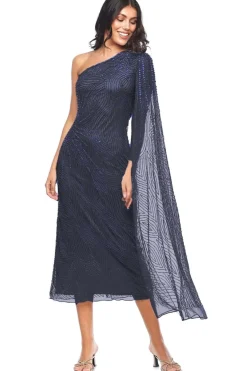 Zaliea One Shoulder Beaded Dress in Midnight Z0297